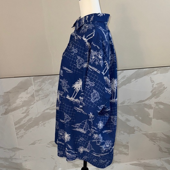 Tommy Bahama Navy and White Island Map Shirt - Picture 3 of 10